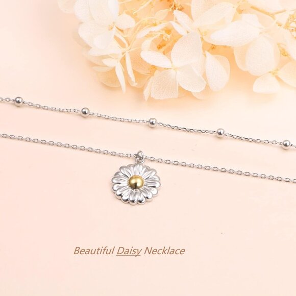Layered Choker Necklace S925 Sterling Silver Star Full Moon Daisy Flower Pendant - Picture 5 of 7